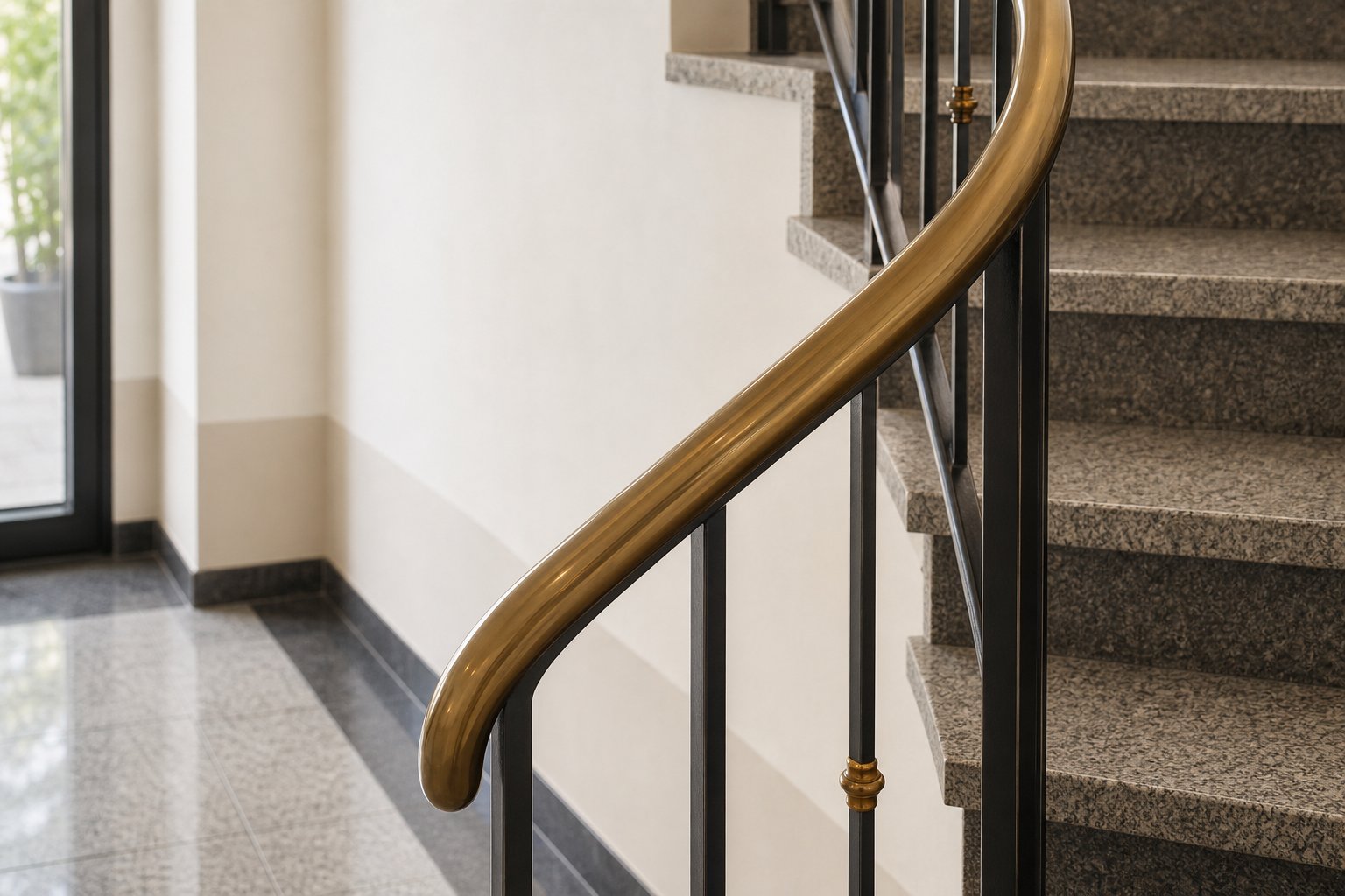 Gepflegte Handläufe und Treppenhausdetails